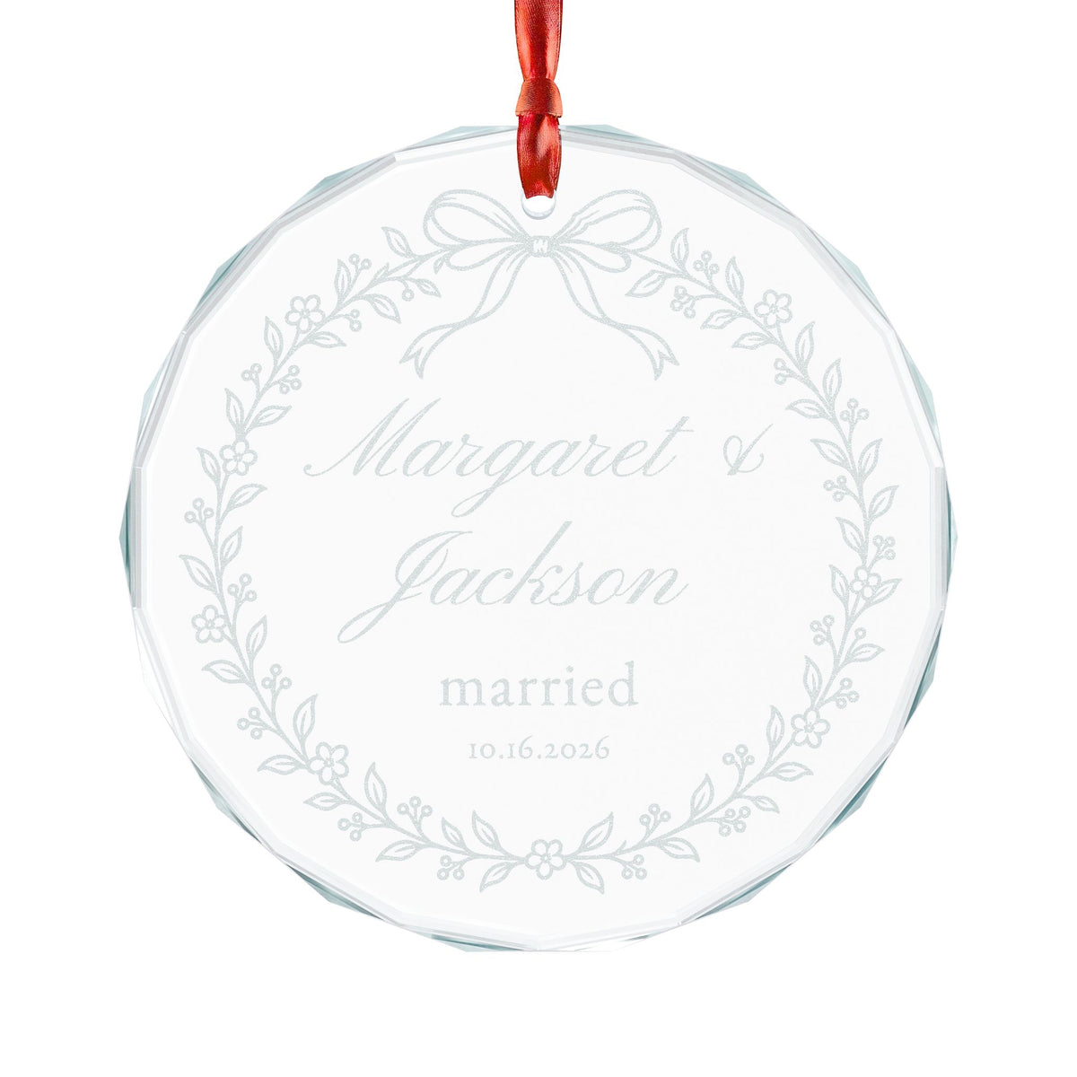 Personalized Crystal Glass Wedding Ornament – Engraved Married Couple Keepsake