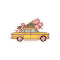 The Darling District Vintage Taxi Tulip Bouquet Kiss-Cut Sticker