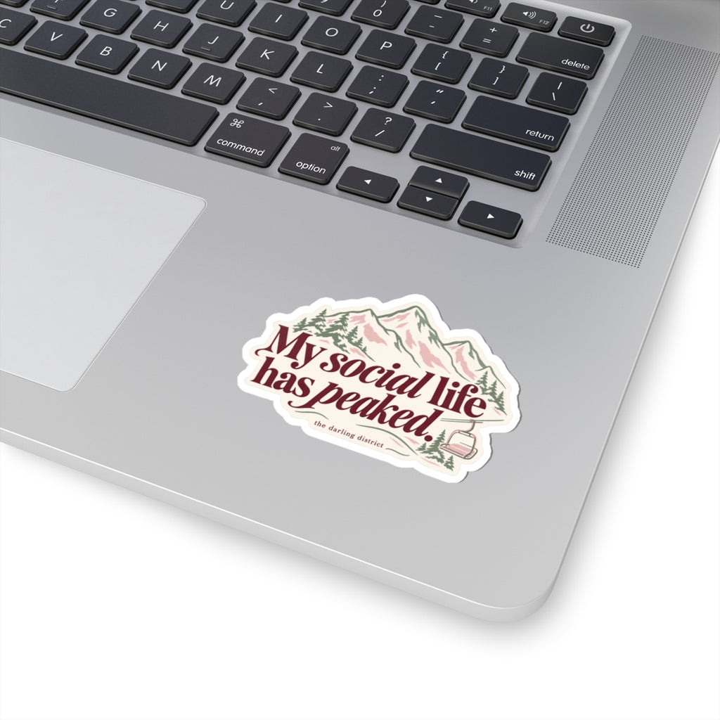 “My Social Life Has Peaked” Mountain Ski Lodge Kiss-Cut Sticker