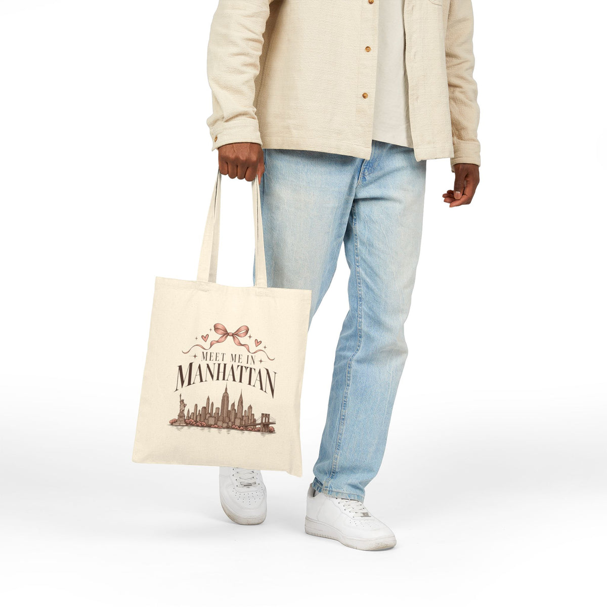 Meet Me in Manhattan Canvas Tote Bag — NYC Skyline Cotton Shopper