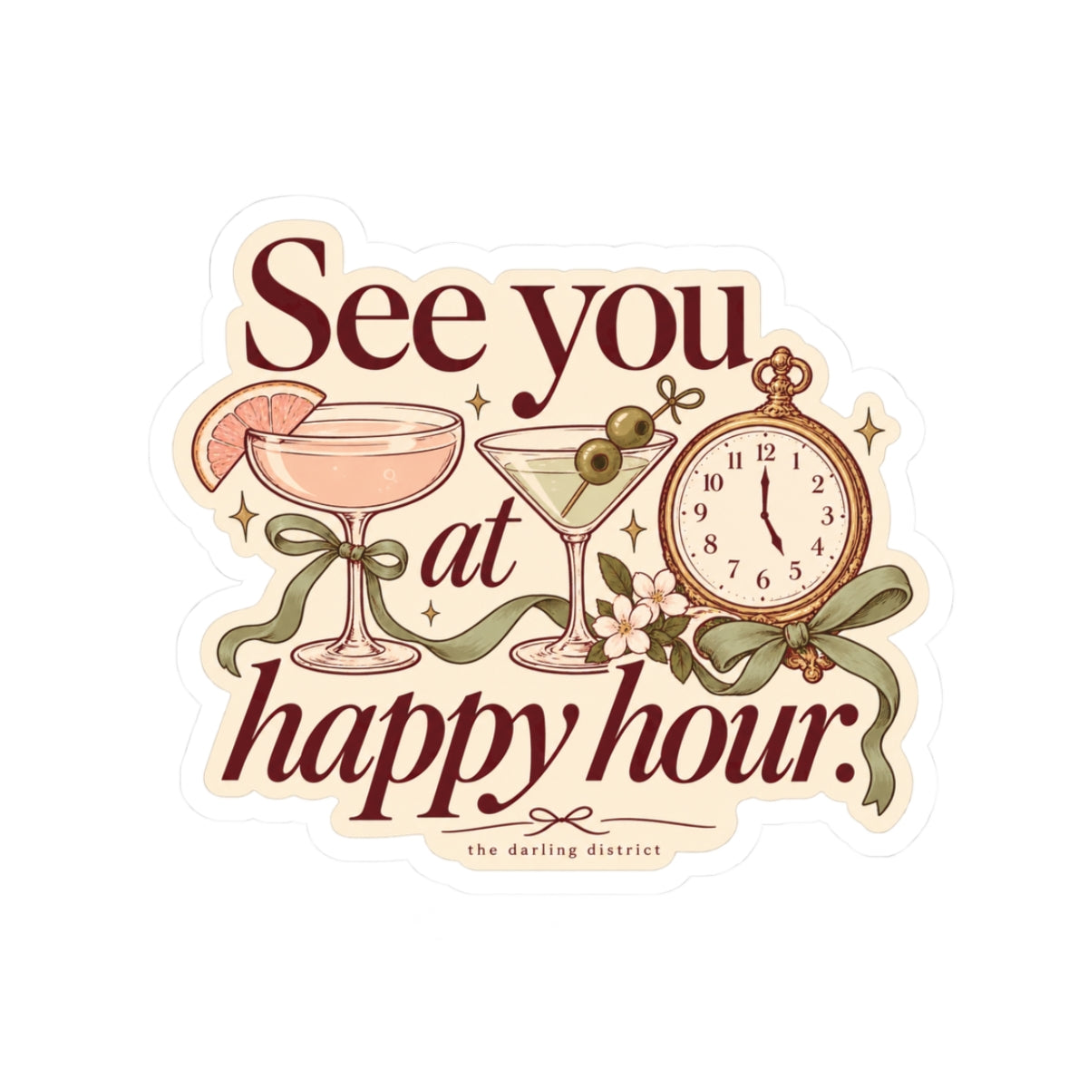 See You at Happy Hour Cocktail Kiss-Cut Sticker