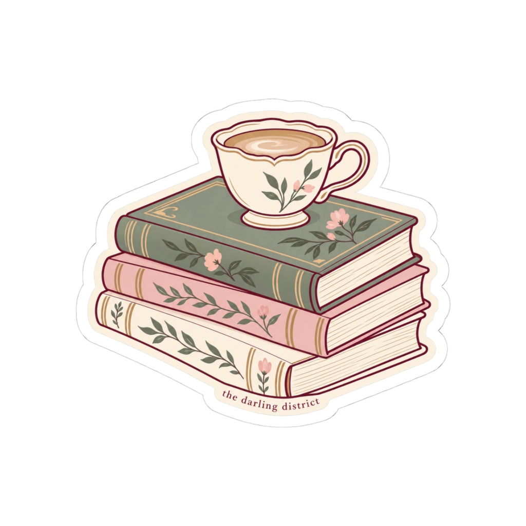 Cozy Book Stack & Coffee Kiss-Cut Sticker
