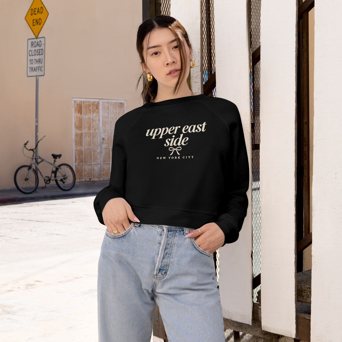 Cropped Pullover — "Upper East Side" Vintage Script Women's Fleece