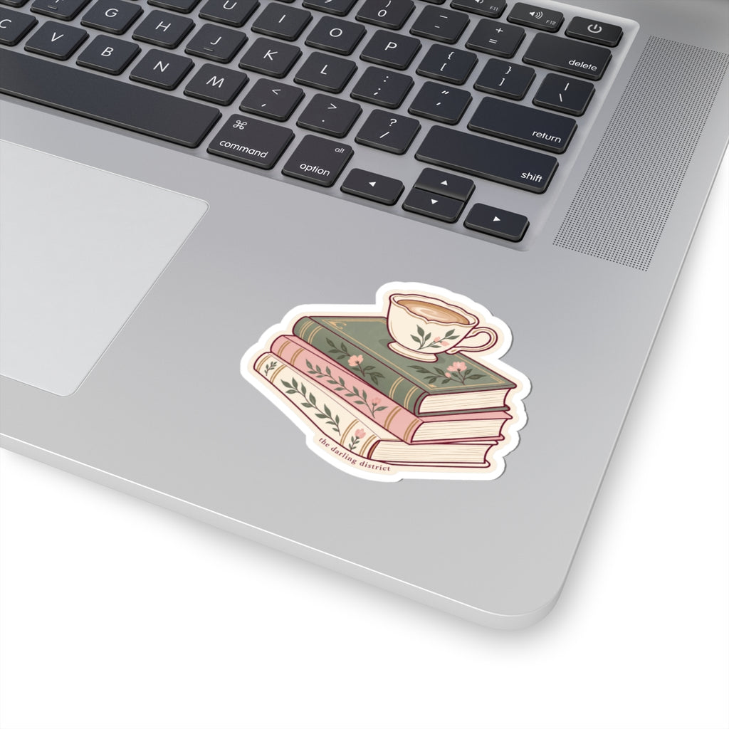 Cozy Book Stack & Coffee Kiss-Cut Sticker